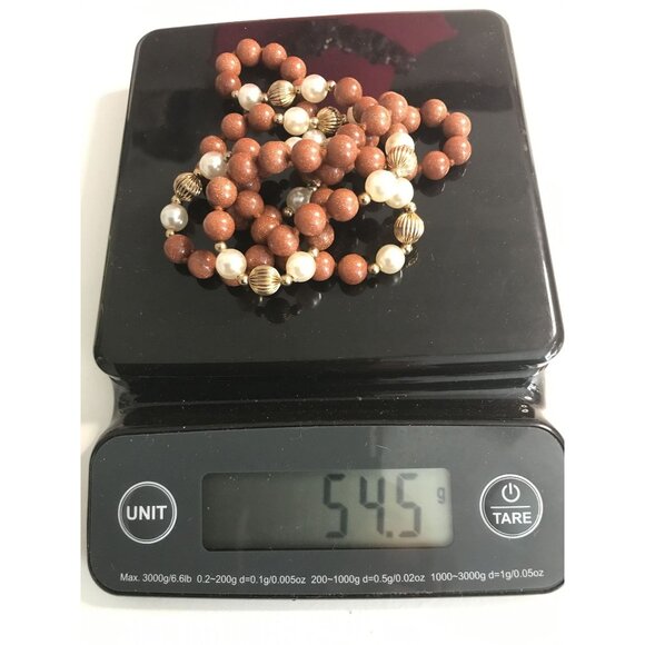 Goldstone & Faux Pearl Double-Strand Necklace With Gold-Tone Accents - Picture 6 of 7